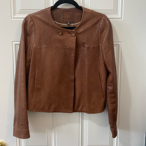 Banana Republic cropped leather jacket - rich brown, size small - Picture 1 of 3